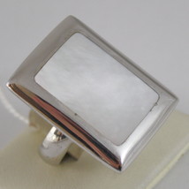 925 RHODIUM SILVER RECTANGULAR RING WITH MOTHER OF PEARL, NACRE image 1