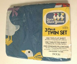 The Bibb Company Duck Goose Blue 3 Piece Dacron Twin Set Flat Bed Sheet New - $39.59