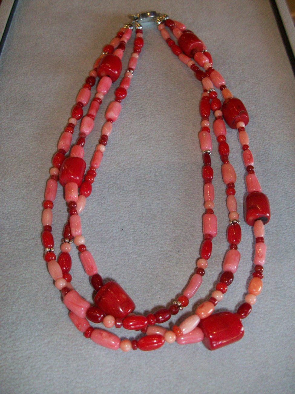 Handcrafted 3-Strand Coral Necklace, Sterling Closure, New - Necklaces ...