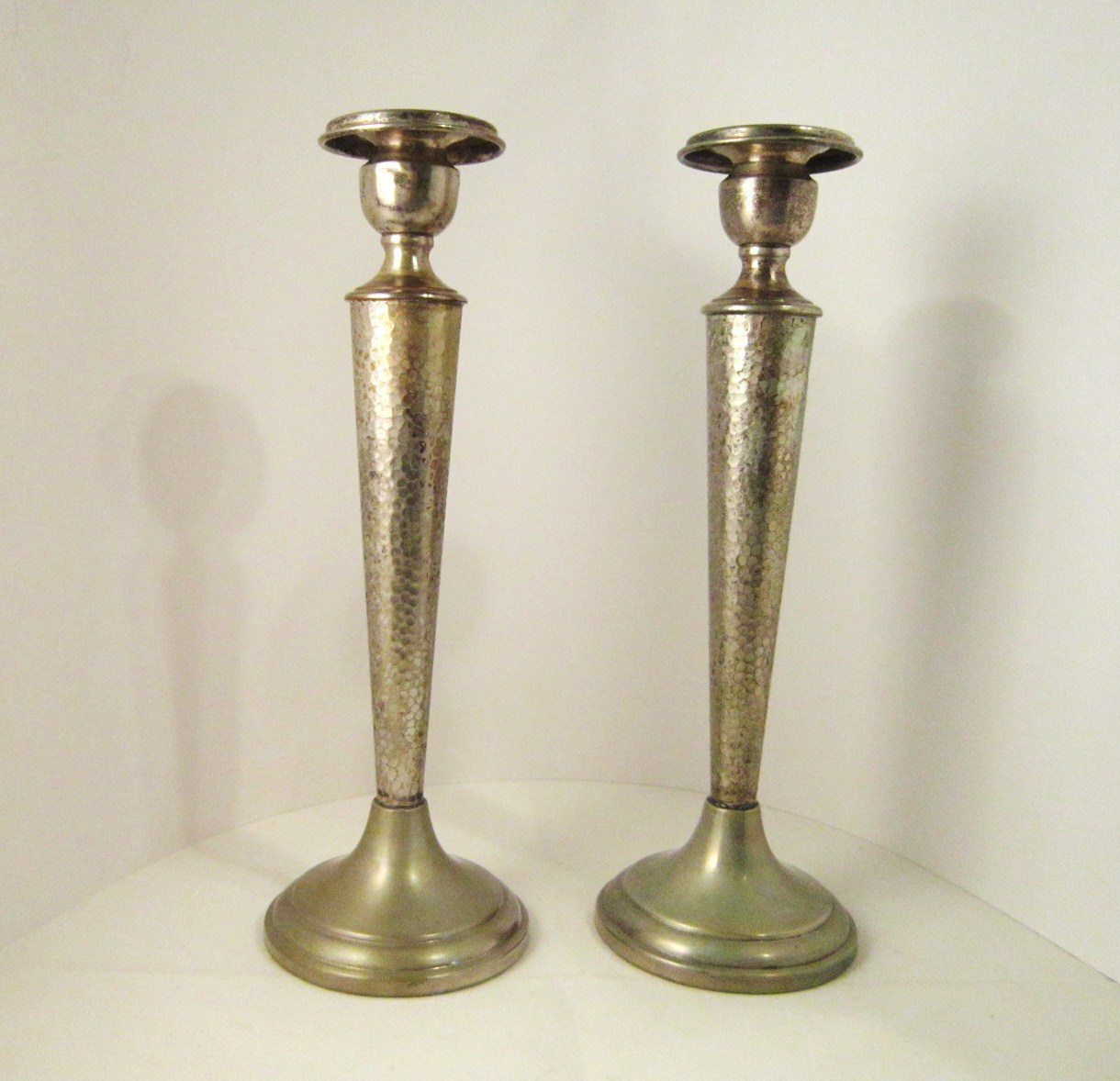 Silverplate Candle Sticks Marked MMCo, 10.5 inches Tall for Tapers
