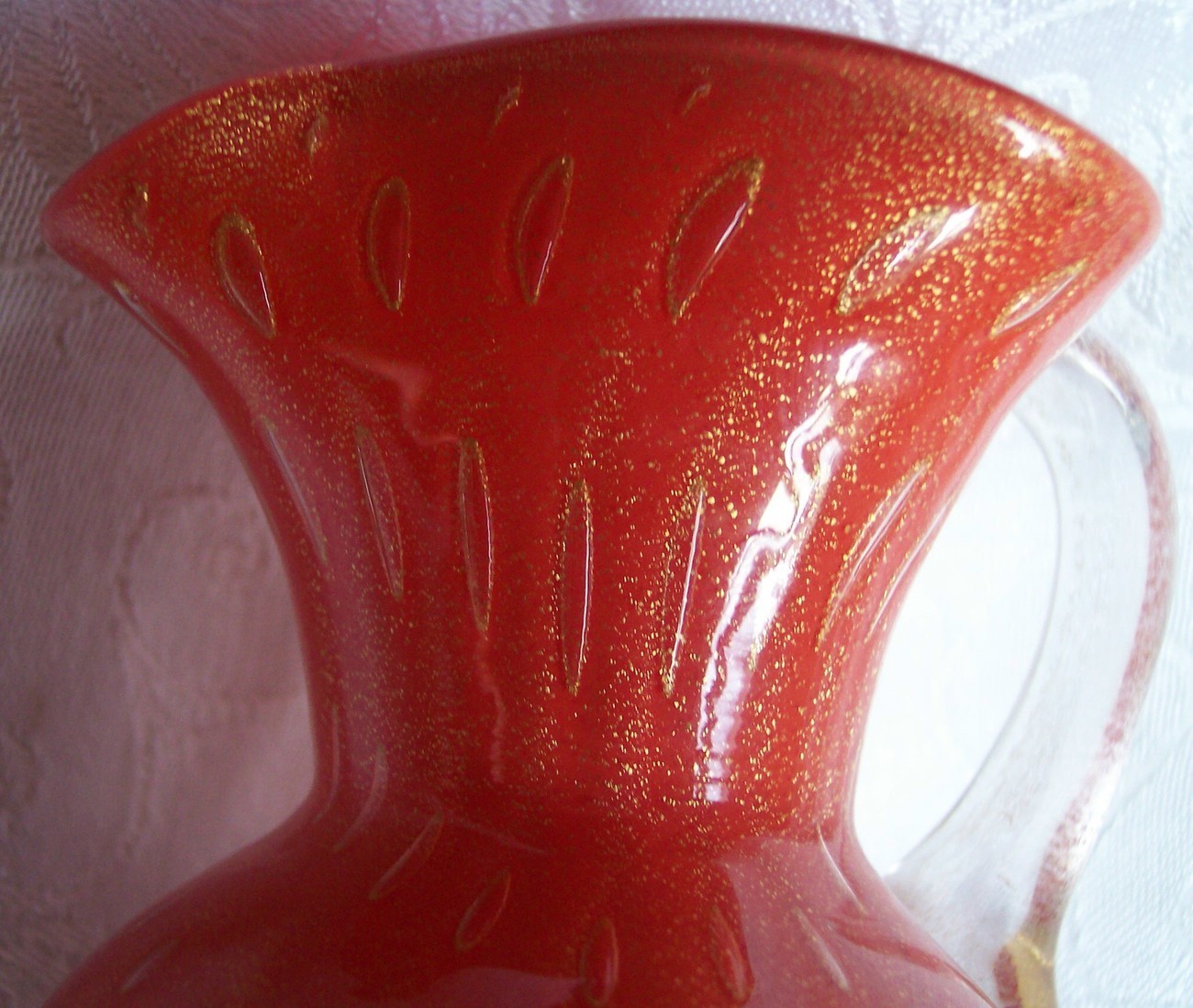 Murano Pitcher Vase Gold Dust Barbini Venini Bullicante Persimmon