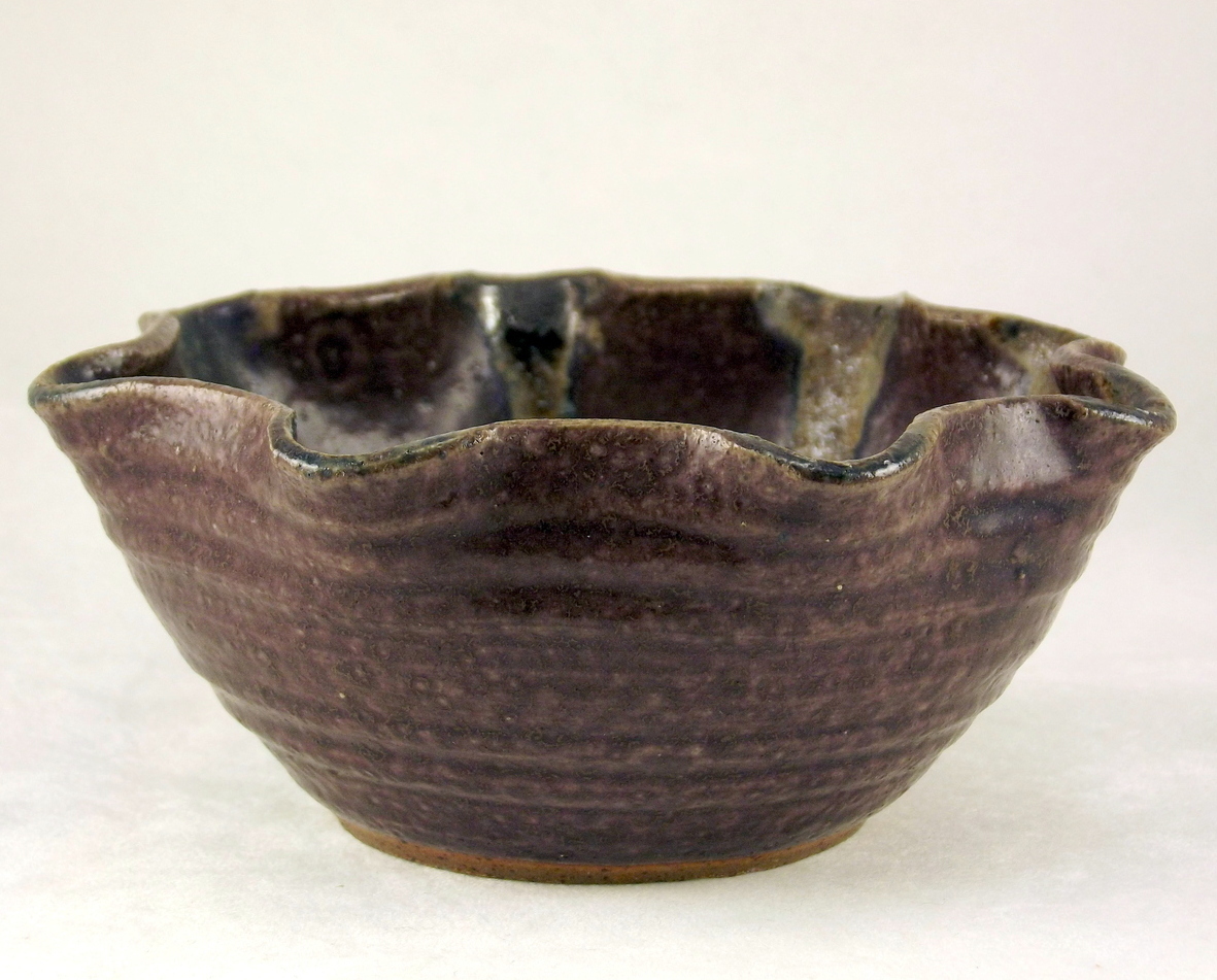 Burley Pottery fluted small stoneware bowl mottled glaze Other
