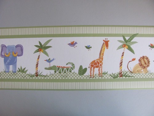 SAVANNAH Jungle Wild Animal Safari Theme Green BABY NURSERY WALL PAPER ...