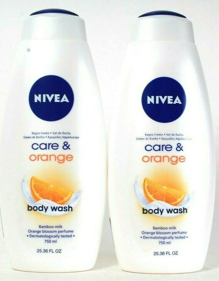 2 Bottles Nivea 25.36 Oz Care & Orange Blossom Perfume Bamboo Milk Body