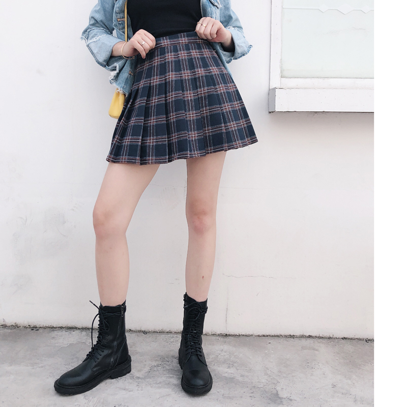 Women Short RED Plaid Skirt Outfit High Waisted Full Pleated Plaid ...