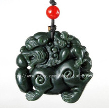 Free Shipping - good luck Natural black green jadeite jade Pi Yao charm pendant - $26.00