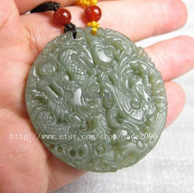 Free Shipping -  Couple jade pendants , Hand- carved Natural  green jadeite jade - $23.00