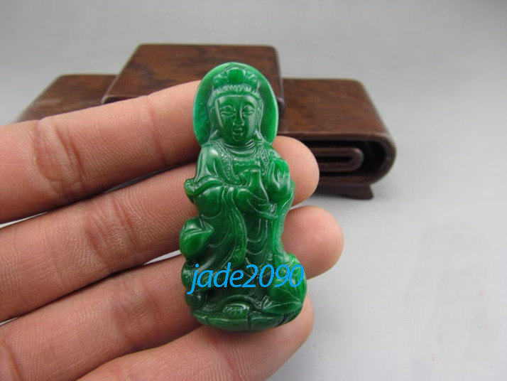 Free shipping - green jadeite jade, Natural green jade carved Buddhist ...