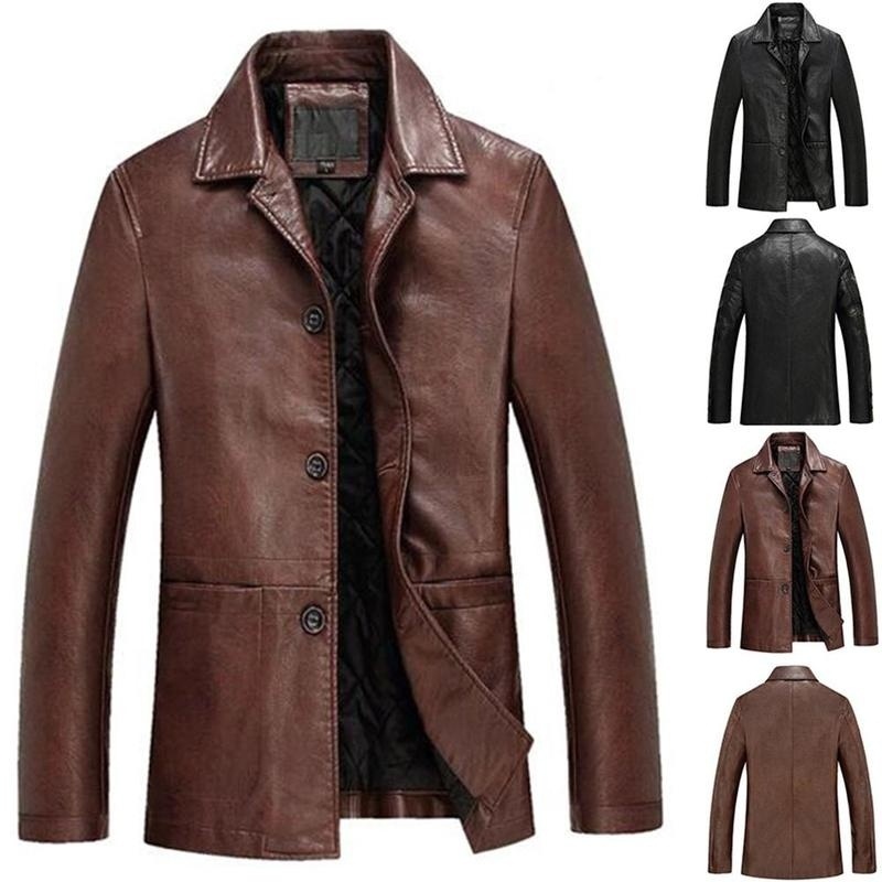 2021 Men Fashion Cool Akio Motorcycle Leather Pocket Jacket Coat Plus Size