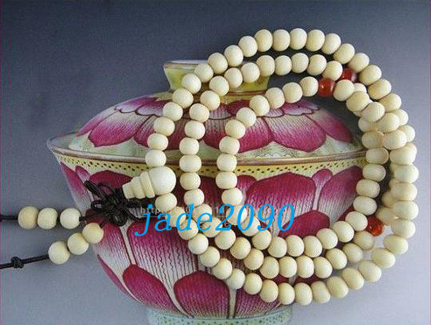 Primary image for Free Shipping - 8 mm beads Tibetan Natural white sandalwood Mala with Red agate 
