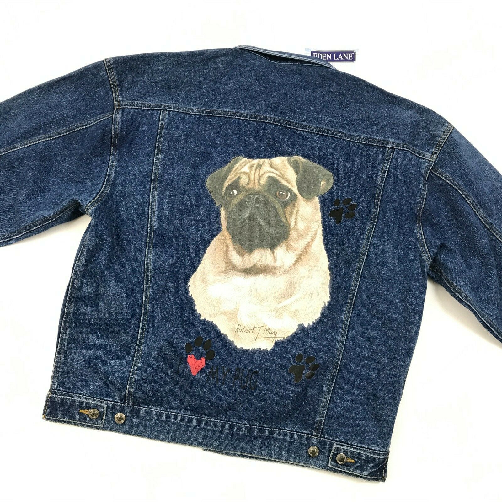NEW PUG Dog Trucker Jean Jacket Women's Extra large XL Denim Animal