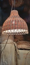 Bamboo Cane Handwoven Bell Shaped 2 pc set Scalloped Pendant Lampshade Home Deco - $175.78