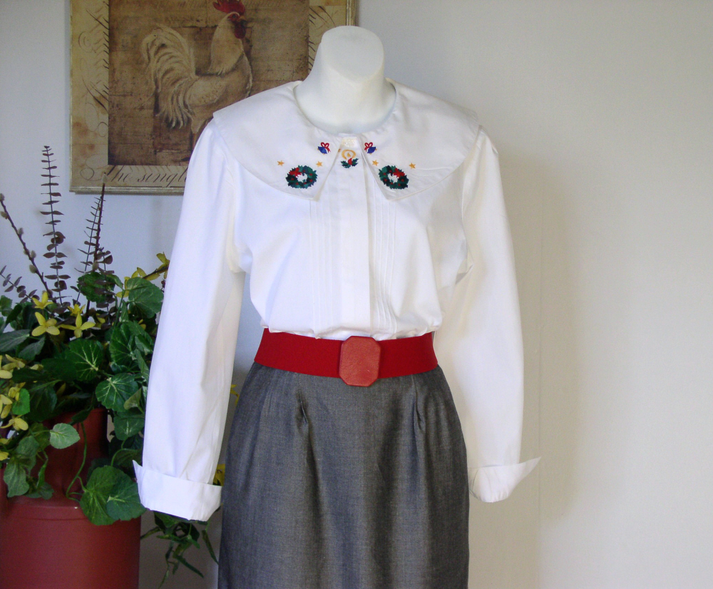 Christmas Blouse Cotton White Tops & Blouses