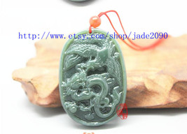 Free Shipping - Natural green dragon and Phoenix  jade charm Pendant / necklace  - $19.99