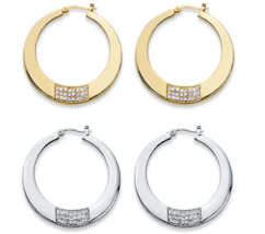 Round Crystal Square Cluster Hoop Earrings Set Gold Tone And Silvertone - $85.49