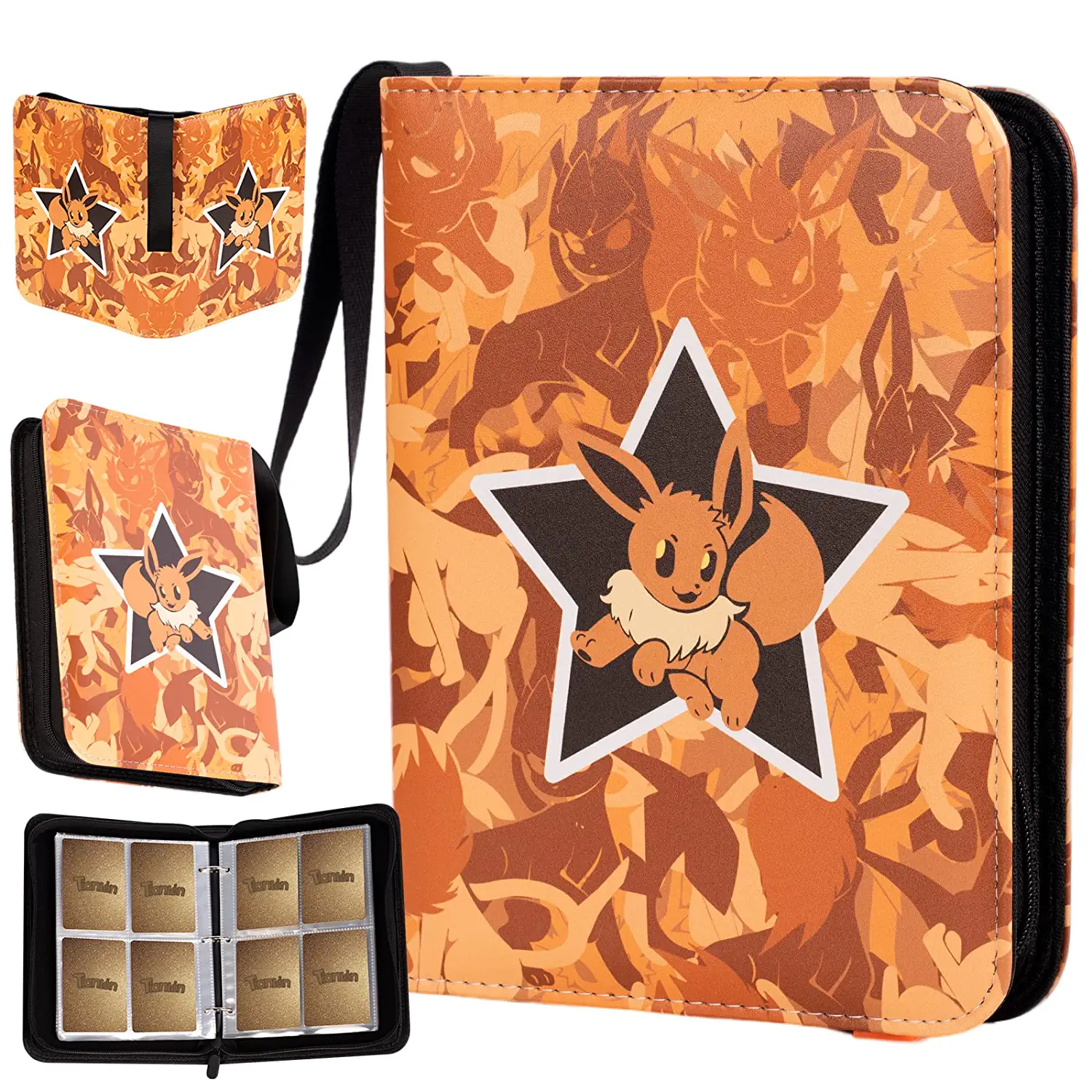 Brown Card Binder For Pokemon Card Album 4-Pockets Up To 400Cards 50 Removable S