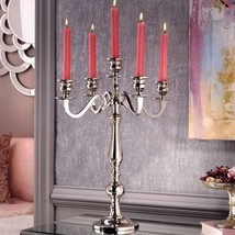 Candelabra Candle Holder 5 Tapered Candles Silver Aluminum 20" High Traditional  image 2