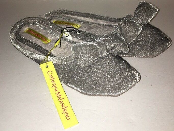 Women's Slippers House Catherine Malandrino Size9-10 Large Velvet Gray W Bow Tie