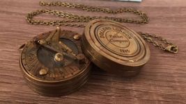 NauticalMart Antique Finish Brass Sundial Compass W/Chain & Velour Bag image 3