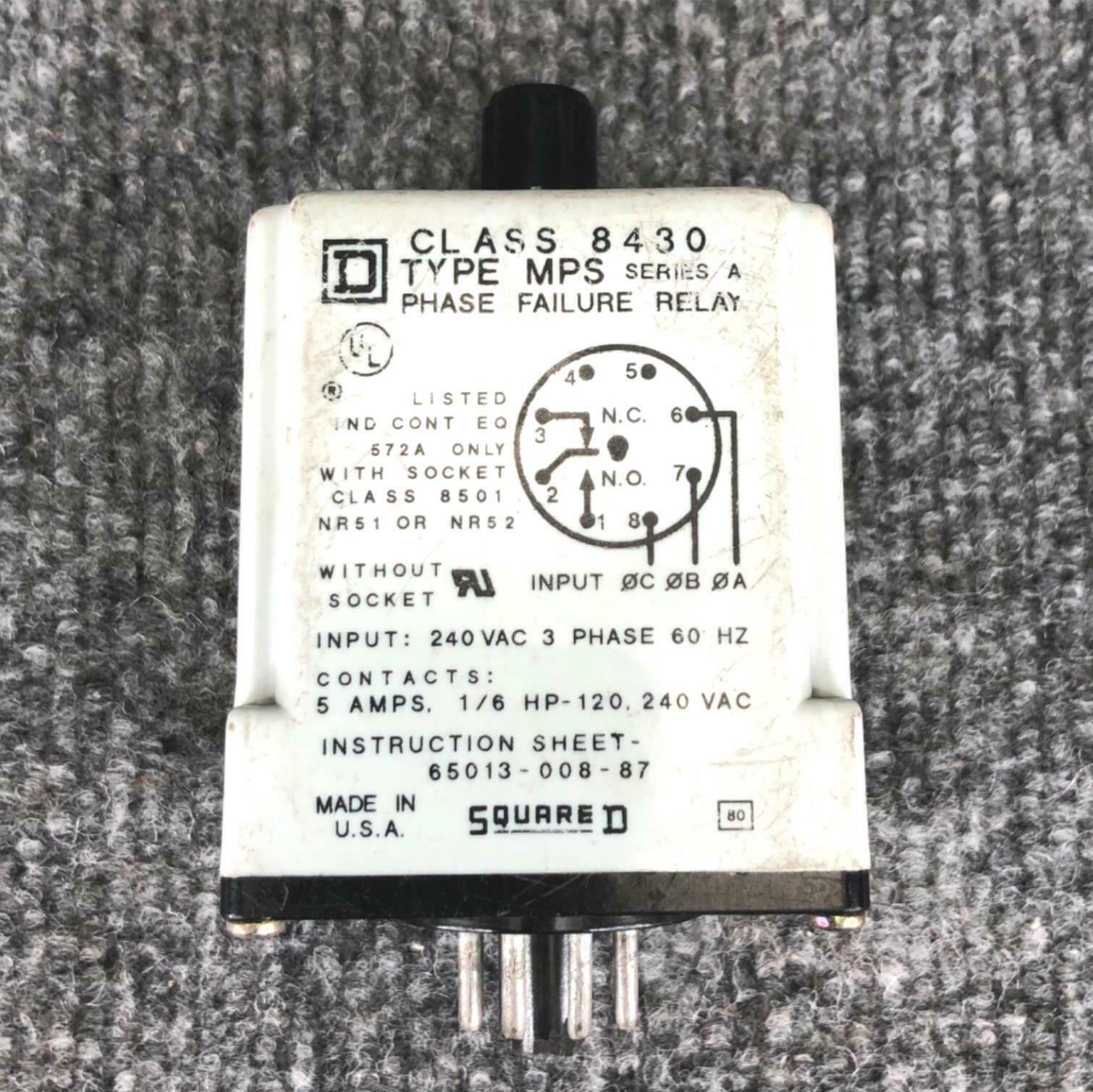 Square D Class 8430 Phase Failure Relay Type MPS General Purpose Relays