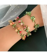 Fruit Bracelet Sweet Colorful Beaded Plant Leaves Peach Cranberry Jewelr... - $6.83+