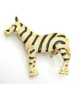 Zebra Brooch Pin Black and White Enamel Stripes on Gold Tone Unmarked - $9.40