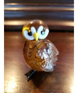 Polished Glass Brown Owl Figurine Paperweight Shelf Mantel Decor - $19.79