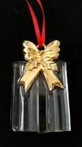 Lenox Gorham Lead Crystal Gift Box Gold Holly Bow Present Christmas Orna... - $14.99