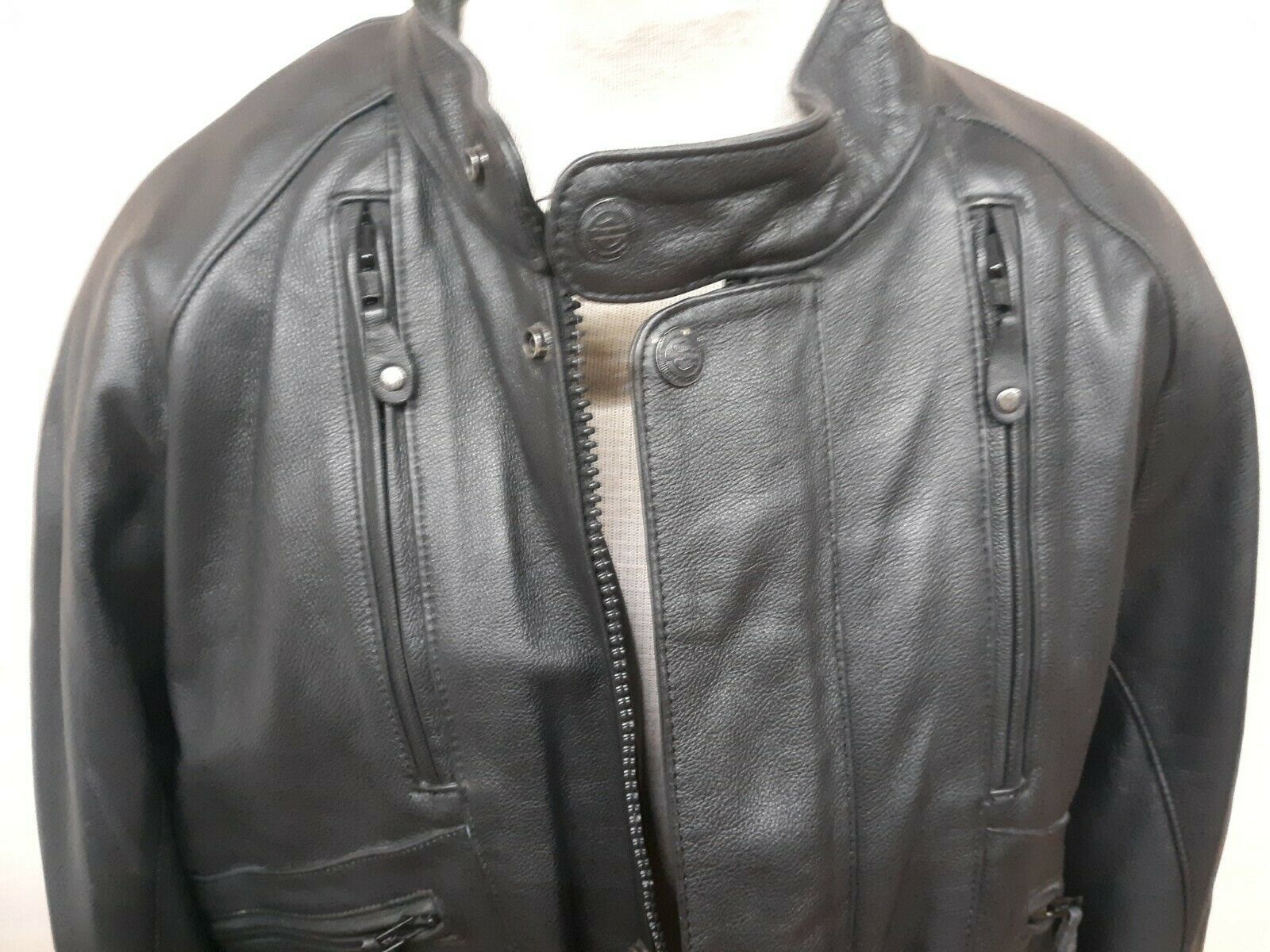 Harley Davidson Black Leather Riding Jacket Coat w Vents Mens XL ...