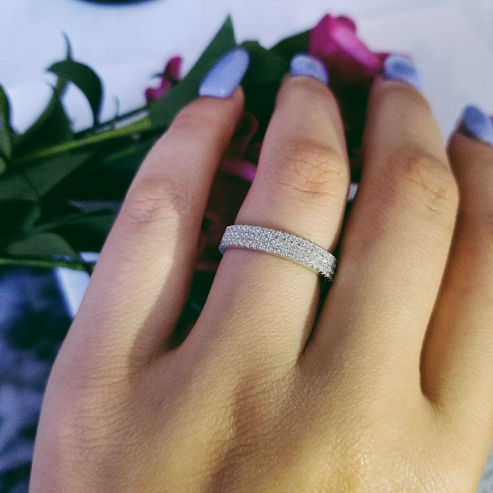 Half Eternity Band, Silver Cubic Zirconia Wedding Band, Eternity Ring