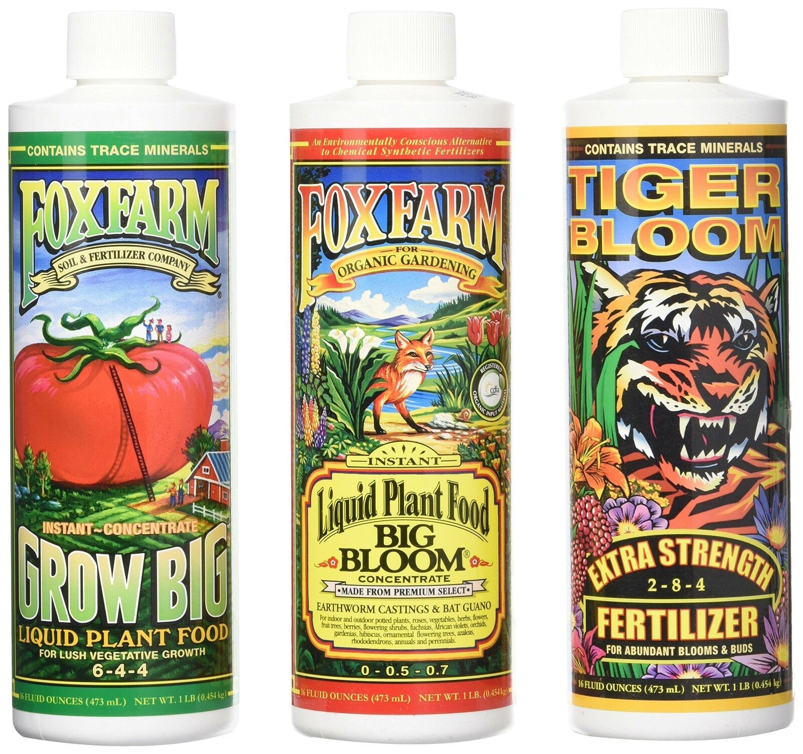 FoxFarm GLCMBX0006 Liquid Nutrient Soil Trio-Pints, Grow Big, Tiger Bloom, 16...