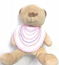HugFun Baby Girl TanTeddy Bear Plush Rattle Soft Bib Stuffed 10” Lovey - $13.10