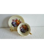 Beautiful Vintage Saji Tea Cup and Saucer w Fruit Pattern Heavy Gold Bac... - $34.99