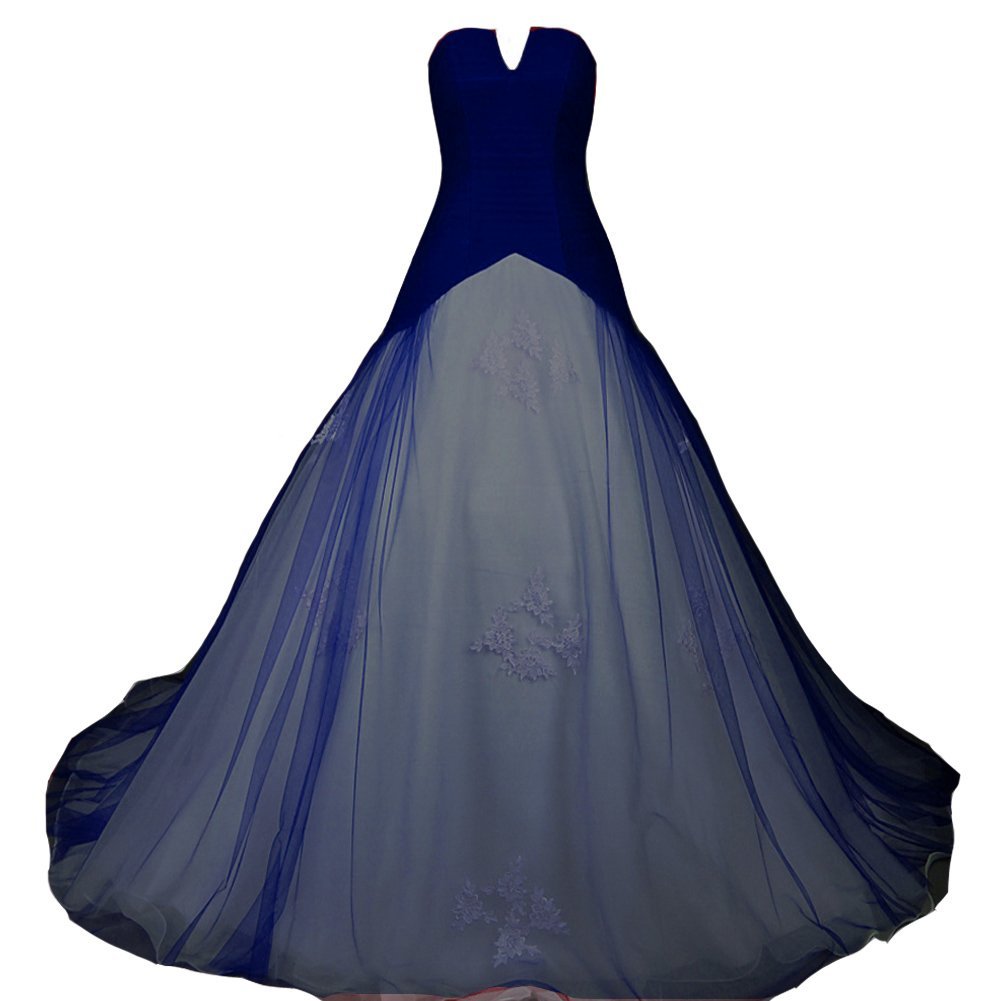 Kivary White and Royal Blue Tulle Strapless Corset Long Bridal Wedding Dresses P