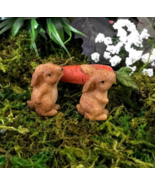 1 Set Miniature Garden 2 Brown Bunnies Carrying A Carrot - DL - $22.00