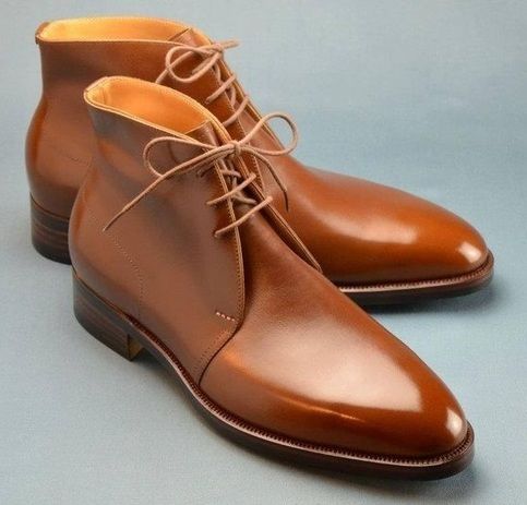 Bespoke Men's Brown Leather Formal Chukka Dress Leather Boots