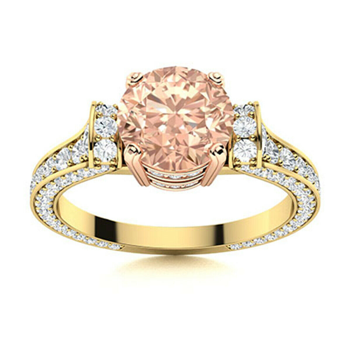 Solitaire Accents 0.75 Ctw Round Morganite 9K Yellow Gold Dainty Ring