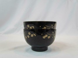 VTG Lot of 2 Japanese Vermilion Soup Bowl Lacquerware Black Fall Pattern - $7.83