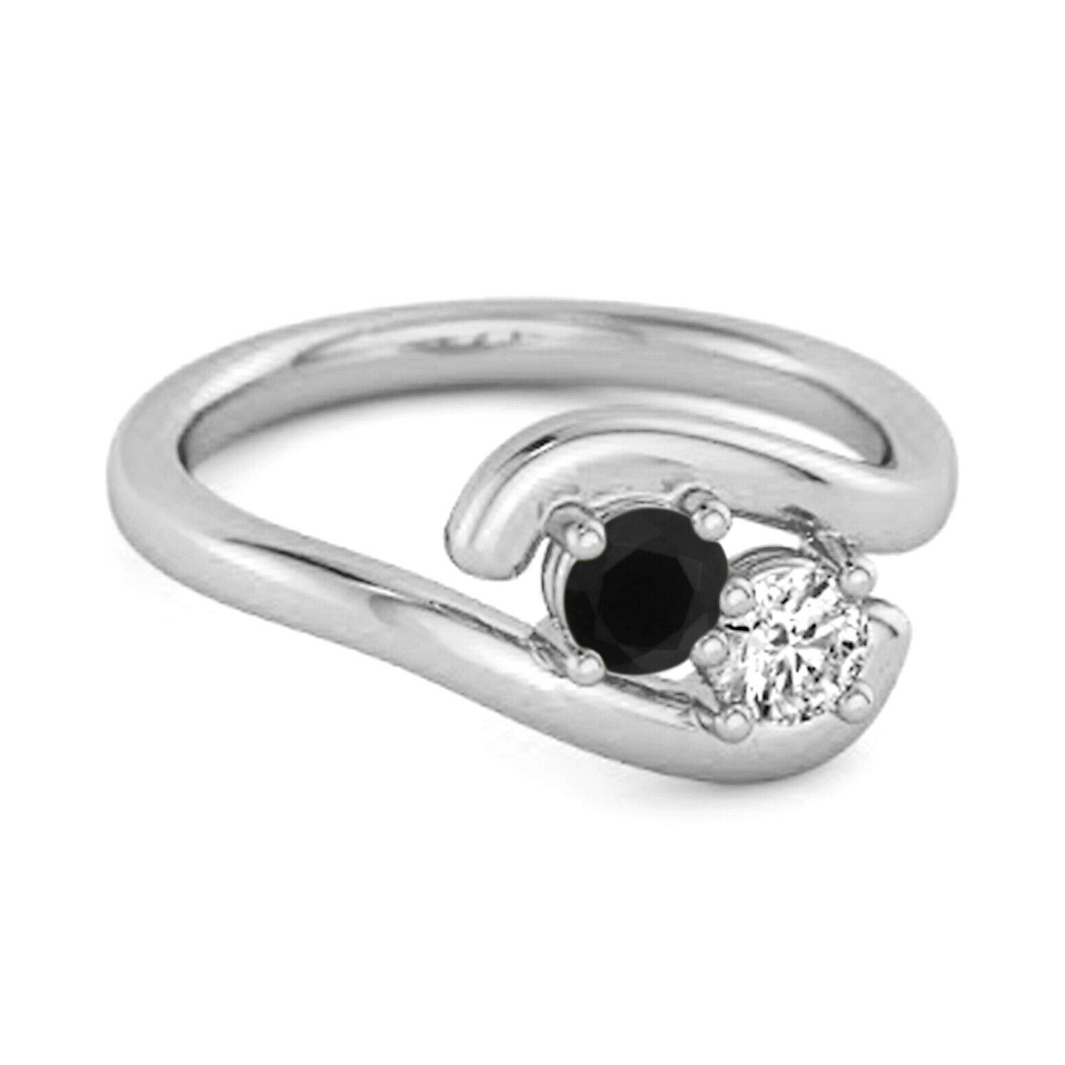 0.5 Ct Black Spinel 9k White Gold Two Stone Swirl Engagement Ring