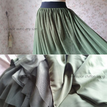 Army Green Long Tulle Skirt Plus Size Floor Length Bridesmaid Tulle Skirt  image 4