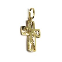 18K YELLOW WHITE GOLD CROSS 20mm, 0.8 inches, DOUBLE SLAB CURVED SQUARED WORKED image 3