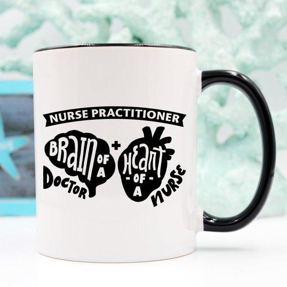 Nurse Practitioner. Brain Of A Doctor. Heart Of A - Mugs