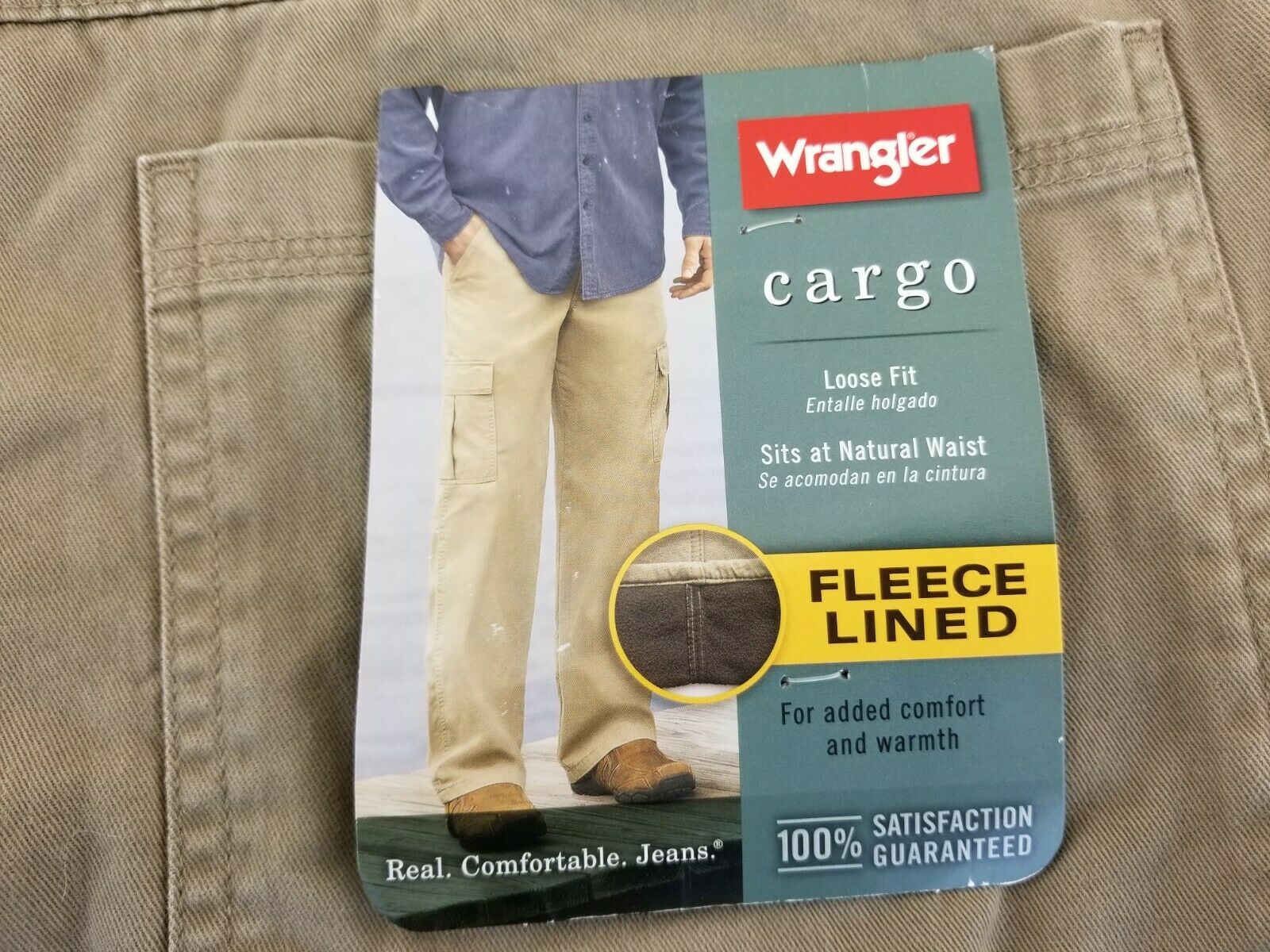 Wrangler Men's Relaxed Fit Fleece Lined Cargo Khaki Pants 36 x 29 - Pants