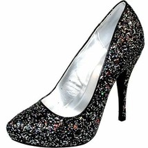 Black Glitter Almond Toe High Stiletto Heel Dress Pump 7.5 us Qupid Tizzy-28 - $9.99