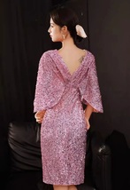 PINK Sequin Midi Dress Party GOWNS Bat Sleeved Vintage Inspired Sequin Dresses image 6