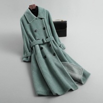 New green double breasted shearling long sleeve warm wool women coat wit... - $178.00