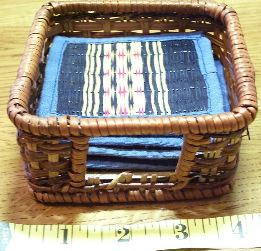 Handwoven Small Basket w/Six Woven Drink Coasters Coasters