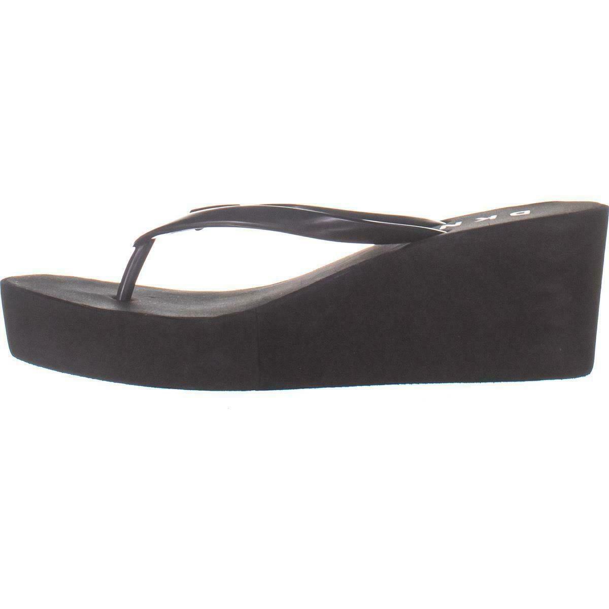 DKNY Cooper Thong Wedge Flip Flop Sandals 052, Black, 7 US / 37.5 EU - Sandals & Flip Flops