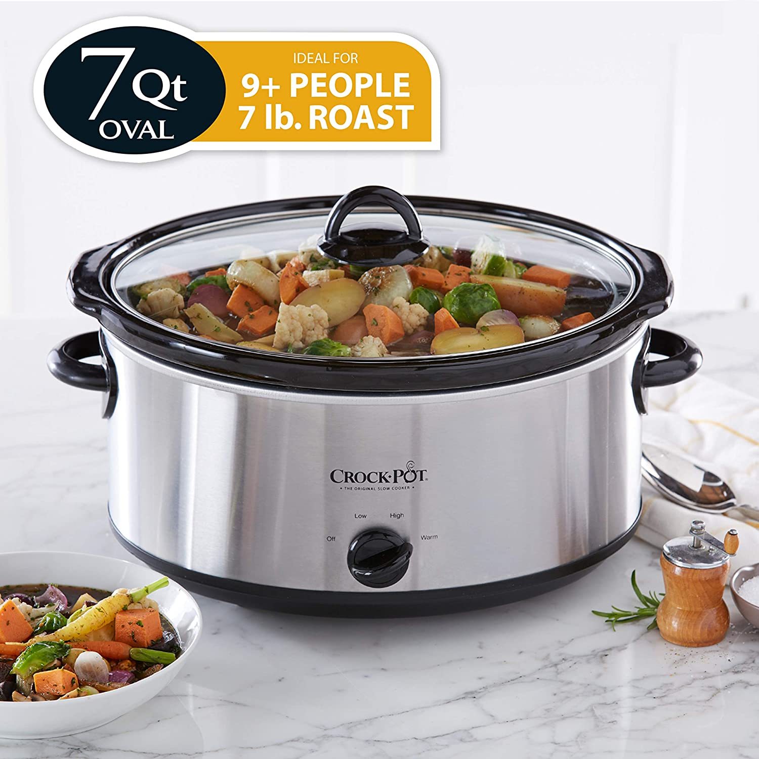 Crock-Pot 7-Quart Oval Manual Slow Cooker | Stainless Steel - Cookers ...