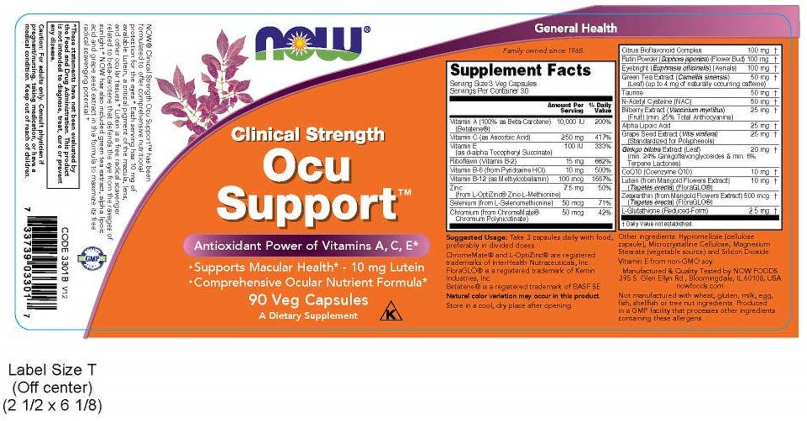 NOW Supplements, Ocu Support™with FloraGLO® Lutein, plus Vitamins A, C and E, 90